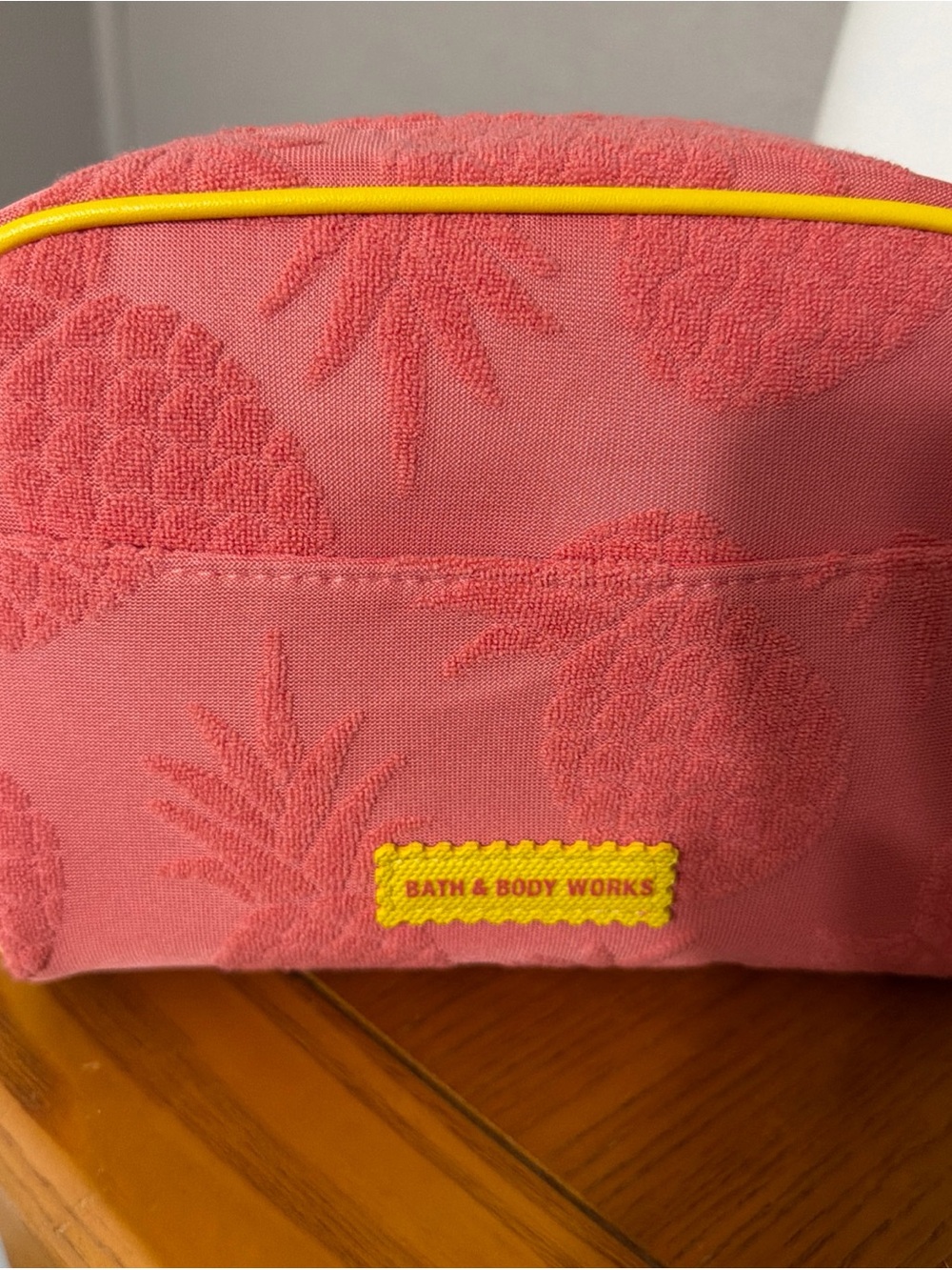 Bath & Body Works Coral Pink Pineapple Cosmetic Pouch with Yellow Trim